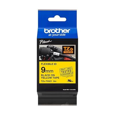 Labeltape flexibel Brother TZe-FX, TZ-FX TZe-FX621 Tapekleur: Geel Tekstkleur:Zwart 9 mm 8 m