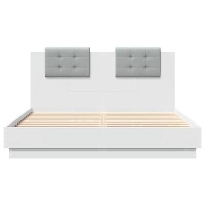 Bedframe met hoofdbord en LED-verlichting wit 140x200 cm