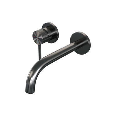 Gunmetal Carving inbouw wastafelmengkraan, gebogen uitloop, rozetten A2 gunmetal geborsteld PVD