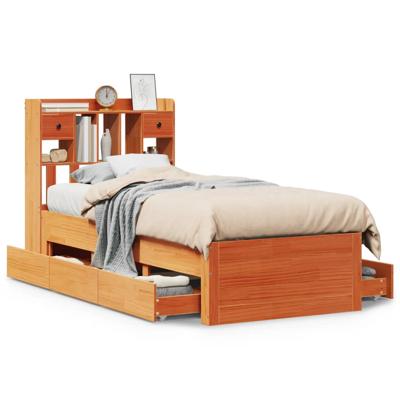 Bed met boekenkast zonder matras grenenhout wasbruin 160x200 cm