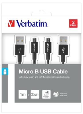 Verbatim 48875 USB-kabel USB 3.2 Gen1 (USB 3.0 / USB 3.1 Gen1) USB-micro-A stekker, USB-A stekker 1.00 m Zwart