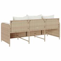 Tuinbank 3-zits met kussens poly rattan beige - thumbnail