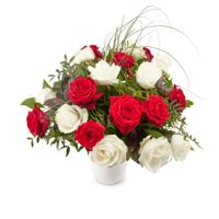 Bloemen - Boeket Rozen Rood-Wit (Groot) - thumbnail