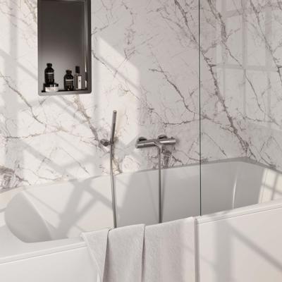 Opbouwset Bad- en Douchekraan Brauer Brushed Carving Thermostatisch Met Wandhouder Geborsteld RVS