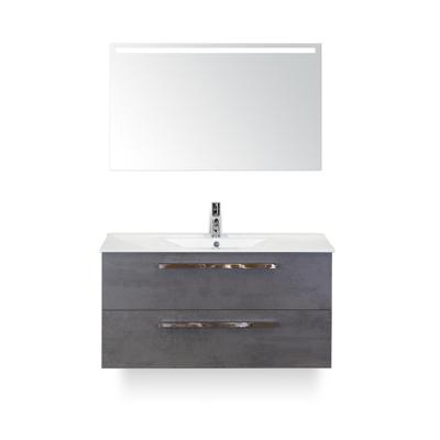 Seville Badmeubelset 100 cm - Beton Antraciet - Keramische Wastafel Wit Enjoy - met Sence Spiegel