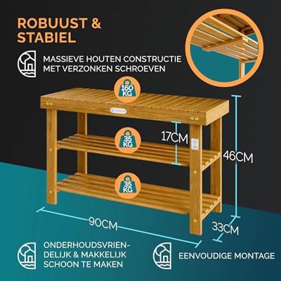 2-in-1 schoenenrek en bank gemaakt van acaciahout - 90 cm 2-in-1 schoenenrek en bank gemaakt van acaciahout - 90 cm
