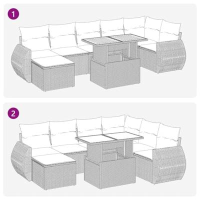 8-delige Loungeset met kussens poly rattan acacia grijs