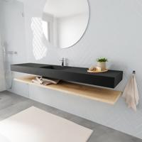 Zaro ALAN vrijhangende wastafel 200cm met wasbak Enkel midden en planchet in kleur washed oak 0 lade(s) - thumbnail