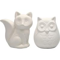 Creativ Company Dierenspaarpot, uil en vos, h: 9 cm, wit, 2 stuk/ 1 doos - thumbnail