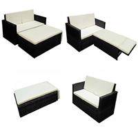 2-delige Loungeset met kussens poly rattan zwart - thumbnail