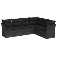 6-delige Loungeset met kussens poly rattan zwart - thumbnail