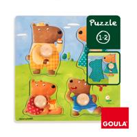 Goula puzzel - houten knopjespuzzel met 4 beren - 4 stukjes - thumbnail