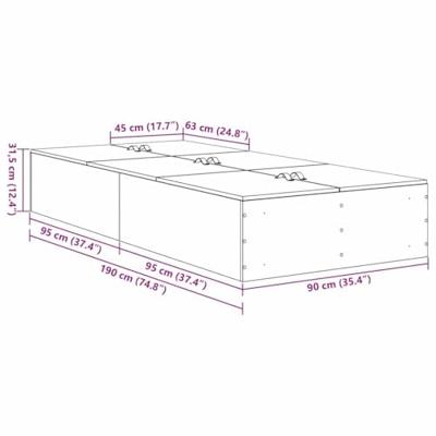 Opbergbedframe Gerookt eiken 90 x 190 cm Bewerkt hout