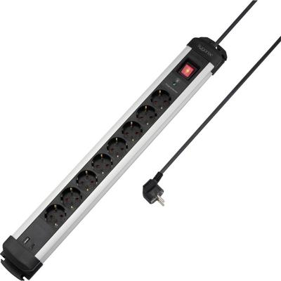 Sygonix SY-6807134 Overspanningsveilige stekkerdoos 8-voudig Zwart, Zilver Randaarde stekker 1 stuk(s)