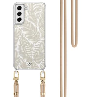 Samsung Galaxy S21 FE hoesje met beige koord - Palm leaves beige