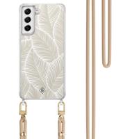Samsung Galaxy S21 FE hoesje met beige koord - Palm leaves beige - thumbnail