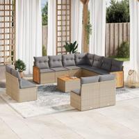12-delige Loungeset met kussens poly rattan beige - thumbnail