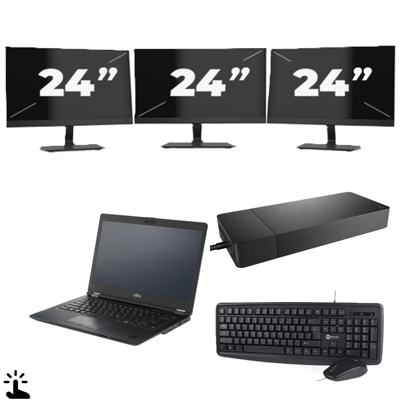 Fujitsu Lifebook U7410 - Intel Core i5-10e Generatie - 14 inch - Touch - 16GB RAM - 256GB SSD - Windows 11 Home + 3x 24 inch Monitor