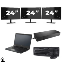 Fujitsu Lifebook U7410 - Intel Core i5-10e Generatie - 14 inch - Touch - 16GB RAM - 256GB SSD - Windows 11 Home + 3x 24 inch Monitor - thumbnail