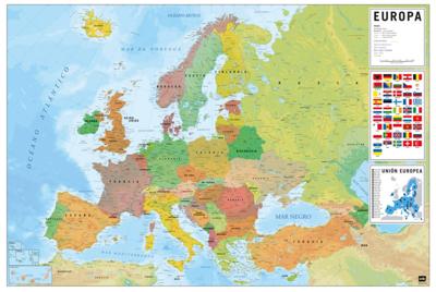Poster Map of Europe - Physical Politic - Spaans - 91,5x61cm