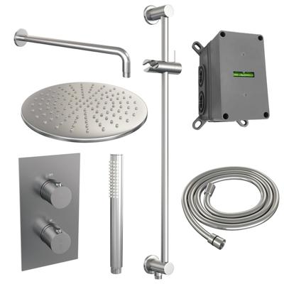 Brauer Brushed Edition Thermostatische Regendoucheset Inbouw - Hoofddouche 30 cm - Gebogen Wandarm - 3 Weg - Handdouche Staaf - Doucheslang - Geintegreerde Glijstang - Rvs
