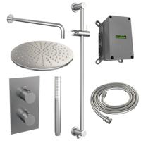 Brushed Edition thermostatische regendouche met 3-weg omstelling SET 40, inclusief 30 cm douchekop en gebogen muurarm, handdouche, doucheslang en geïntegreerde glijstang in RVS geborsteld PVD - thumbnail