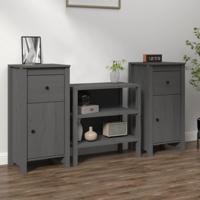 Dressoirs 2 st 40x35x80 cm massief grenenhout grijs - thumbnail