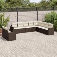 10-delige Loungeset met kussens poly rattan bruin - thumbnail