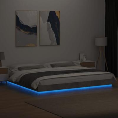 Bedframe met LED-verlichting bewerkt hout betongrijs 180x200 cm