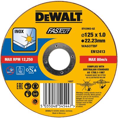 DeWALT DT43902 Doorslijpschijven 125x22.2x1mm. RVS/INOX VE=1 DeWALT DT43902 Doorslijpschijven 125x22.2x1mm. RVS/INOX VE=1