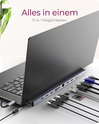 ICY BOX IB-DK2106a-CPD, USB Type-C® 11 in 1 Notebook DockingStation mit 3 Videoausgabe USB-C dockingstation