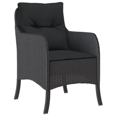 Tuinstoelen 2 st met kussens poly rattan zwart - thumbnail