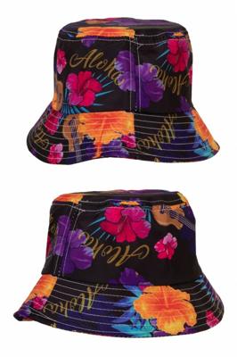 Vissershoedje Hawaiiprint zwart