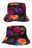 Vissershoedje Hawaiiprint zwart - thumbnail