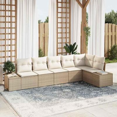 Tuinbankenset met opslag 6 pcs Beige en Crème poly rattan