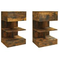 Nachtkastjes 2 st 40x35x65 cm bewerkt hout gerookt eikenkleurig - thumbnail