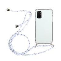 Voor Samsung Galaxy A51 5G Vierhoek anti-val transparante TPU beschermhoes met Lanyard(Wit) - thumbnail