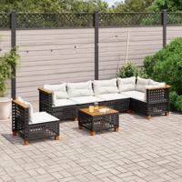 7-delige Loungeset met kussens poly rattan zwart - thumbnail