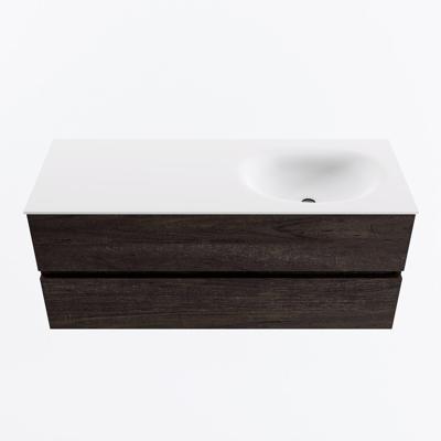 MONDIAZ VICA 120cm badmeubel onderkast Dark Brown 2 lades. Wastafel MOON rechts 1 kraangat, kleur Talc.