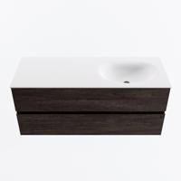 MONDIAZ VICA 120cm badmeubel onderkast Dark Brown 2 lades. Wastafel MOON rechts 1 kraangat, kleur Talc. - thumbnail