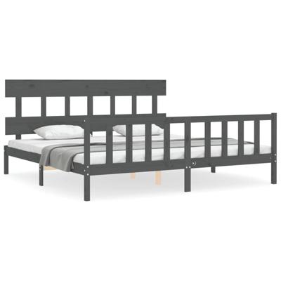 Bedframe met hoofdbord massief hout grijs 200x200 cm