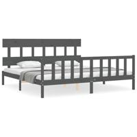 Bedframe met hoofdbord massief hout grijs 200x200 cm - thumbnail