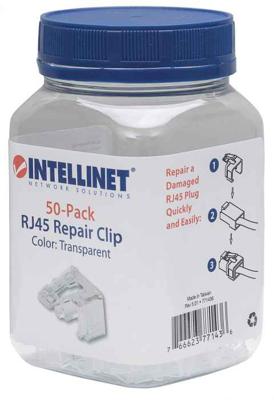 Intellinet 771436 Intellinet 50 stuks RJ45-reparatie clips voor het repareren van RJ45-modulaire stekkers transparant 50 stuks 771436 Transparant 1 stuk(s)