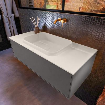 Badkamermeubelset Mondiaz Erin 100 cm met 1 Lade met RIDGE Wastafel Midden Linen Zonder Kraangaten Greeploos Mat Dark Grey