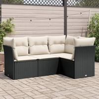 4-delige Loungeset met kussens poly rattan zwart - thumbnail