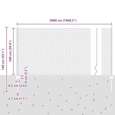 VidaXL Hek met paal grijs 1 x 50 m staal en pvc