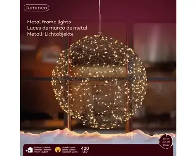 Lumineo micro led bal frame d28cm-400l zwart/klassiek warm