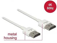 Delock 85137 HDMI-kabel HDMI Aansluitkabel HDMI-A-stekker 2 m Wit Vergulde steekcontacten, 4K UHD, Verdraaid, Afgeschermd (drievoudig) - thumbnail