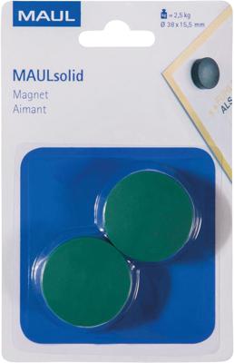 MAUL magneet Solid, 38 mm, trekkracht 2,5 kg, blister van 2 stuks, groen