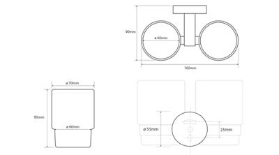 Dubbele Bekerhouder Sapho X-Round Hangend Chroom / Melkglas Sapho